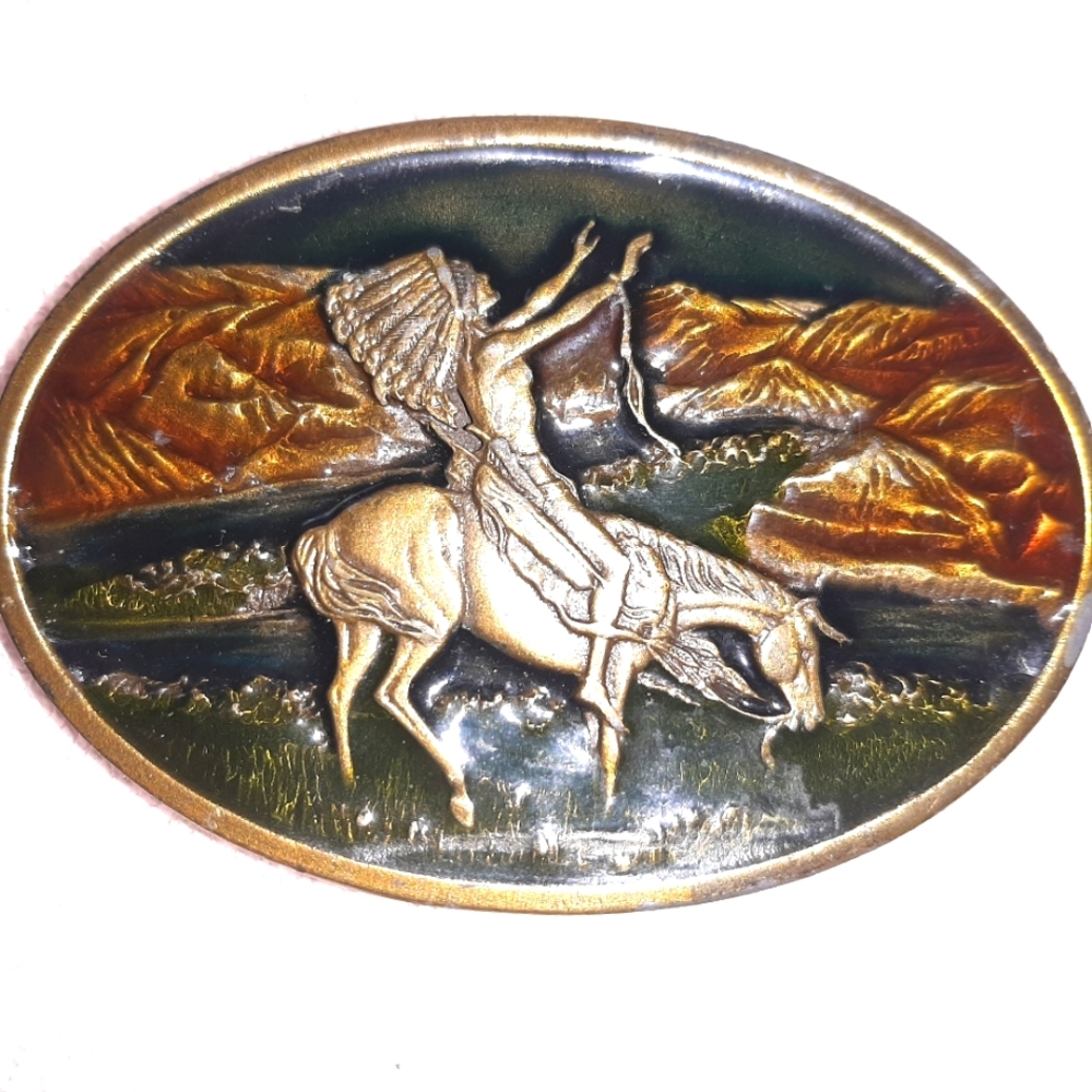 Vintage 1977 Siskiyou Chief Joseph of the Nez Perces Enameled Belt Buckle